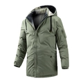 Parka d'hiver mi-longue pour homme, veste à capuche réversible en vert armée épais - M / Vert clair