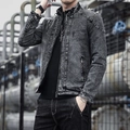 Chaqueta vaquera gris lavado para hombre, corte entallado con cremalleras metálicas - M / Negro Estilo Fino