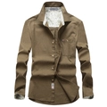 Men's olive green long sleeve shirt with paisley print contrast on collar and cuffs - S / Army Green