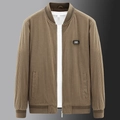 Men's retro brown corduroy bomber jacket with Free Spirit chest patch and ribbed trims - M / Khaki