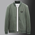 Men's green corduroy bomber jacket with ribbed collar and Free Spirit patch - M / Green