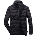 Heren winterjas in zwart met V-vormig quiltpatroon en beschermende opstaande kraag - XL / Zwart