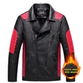 Blouson motard en similicuir pour homme avec coutures rouges et doublure polaire - M / Rouge et Noir