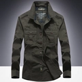Camicia cargo da uomo verde militare a maniche lunghe con tasche doppie e stile militare - M / Verde Militare