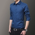 Formal slim fit long sleeve navy blue men's business shirt with button-down collar - M / Royal Blue