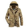 Parka de invierno para hombre caqui con forro de borrego desmontable y capucha fija - M / Caqui