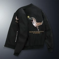 Bombardier noir pour homme avec broderie grue élégante et fermeture éclair argentée - M / Noir