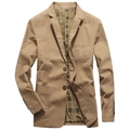 Men's khaki casual blazer jacket in twill cotton with three patch pockets and buttons - M / Dark Khaki
