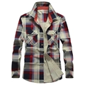 Klassiek rood en blauw geruit flanellen overhemd met twee borstzakken met knopen - S / Rood Geruit
