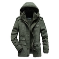 Abrigo largo de invierno para hombre verde militar con forro polar desmontable y capucha - M / Verde Militar