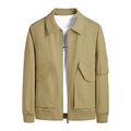 Men's khaki pilot jacket with lapel collar, metal zipper, and functional utility pockets - M / Khaki