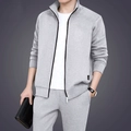 Survêtement homme gris clair avec veste zippée à col montant et pantalon de sport assorti - L / Gris