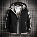 Veste à capuche pour homme noire et beige avec empiècements contrastés sur fond grillagé - M / Noir