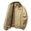 Khakifarbene Herren-Fliegerjacke mit Lammfellfutter und ARMY-Stickerei im Militärstil - M / Khaki