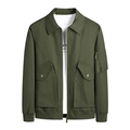 Army green military style cotton work jacket with lapel collar and zipper pockets - M / Army Green