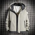 Veste à capuche d'extérieur pour hommes en blanc cassé et gris foncé avec fermeture éclair - M / Khaki