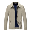 Giacca Harrington beige da uomo con collo a listino e fodera a righe - M / Cachi