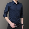 Slim fit men's long sleeve dress shirt in navy blue color for business formal occasions - M / Dark Blue