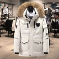 Parka invernale unisex crema con cappuccio in finta pelliccia e tasche stile cargo - S / Bianco Sporco