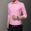 Slim fit light pink long sleeve business casual dress shirt for men in cotton fabric - M / Pink