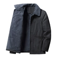 Men's black cotton work jacket with warm grey fleece lining and classic collar - M / Fleece Lined Style / Black
