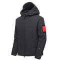 Chaqueta táctica softshell negra para hombre con capucha y parche de bandera en manga - S / Negro