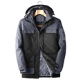 Giacca da uomo con cappuccio, fodera in pile e design bicolore nero e grigio - L / Grigio Scuro