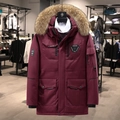 Parka invernale bordeaux con cappuccio in finta pelliccia e tasche cargo pesanti - S / Borgogna