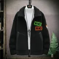 Men's black sherpa fleece jacket with WAND patch embroidery and warm winter padding - M / Black
