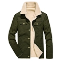 Giacca invernale da uomo in denim verde oliva con calda fodera in pile sherpa - M / Verde Militare