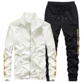 Chándal deportivo para hombre con chaqueta blanca con cremallera y pantalón negro con rayas - M / Blanco lechoso