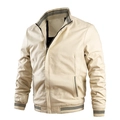Casual herenjas van gewassen katoen met opstaande kraag en gestreepte boorden beige - M / Khaki