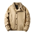 Men's khaki workwear jacket with thick fleece lining and warm sherpa collar detail - M / Khaki