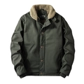 Army style olive green men's padded jacket with fleece collar and chest embroidery - M / Army Green