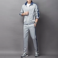 Men's two-piece sports tracksuit set with zip jacket and straight pants in heather gray - L / Light Gray