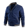 Donkerblauwe herenjas met opstaande kraag en goudkleurige streepdetails van katoen - M / Blauw