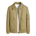 Men's khaki fleece collar cotton jacket with rib cuffs and functional utility pockets - M / Khaki