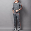 Men's grey tracksuit set featuring zipper jacket and joggers with orange stripe detail - L / Dark Gray