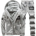 Men's thermal fleece sports tracksuit set with grey hoodie and pants for winter wear - M / Light Gray