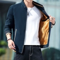 Dunkelblaue Herren-Freizeitjacke mit Stehkragen und warmem dickem gelbem Fleecefutter - M / Blau