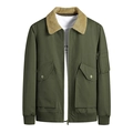 Army green military jacket with brown fleece collar and ribbed cuffs for men - M / Army Green