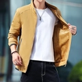 Men's khaki fleece-lined jacket with stand collar and zipper closure for autumn winter - M / Khaki/Earth Yellow