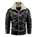 Blouson homme en cuir PU noir avec col en peau de mouton et écussons décoratifs - M / Noir