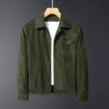 Dunkelgrüne Herren-Cordjacke im Retro-Stil mit klassischem Revers und braunen Knöpfen - M / Armeegrün