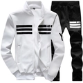 Survêtement blanc pour homme avec rayures noires, logo Y-8 et veste à fermeture éclair - M / Blanc