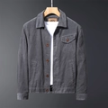Herren Cordjacke in Dunkelgrau mit Brusttasche und klassischem Revers im Vintage-Stil - M / Blaugrau