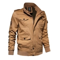Giacca militare da uomo in cotone marrone con tasche cargo e collo a lupetto - M / Cachi