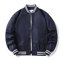 Detail of navy blue pilot jacket featuring striped ribbed cuffs and silver metal snap buttons - Dark Blue