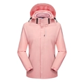 Women's pink 3-in-1 outdoor waterproof jacket with fleece lining and adjustable hood - M / Female Style / Pink