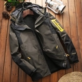 Waterproof 3-in-1 outdoor jacket in green and black color block with a hood - M / Dark Gray (Men's)